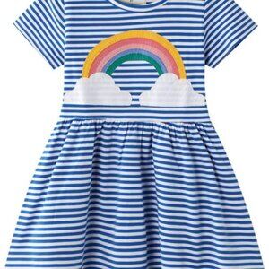 RETSUGO Little Girls A-Line Dress Cute Rainbow Dress, Blue/White, Size 5T